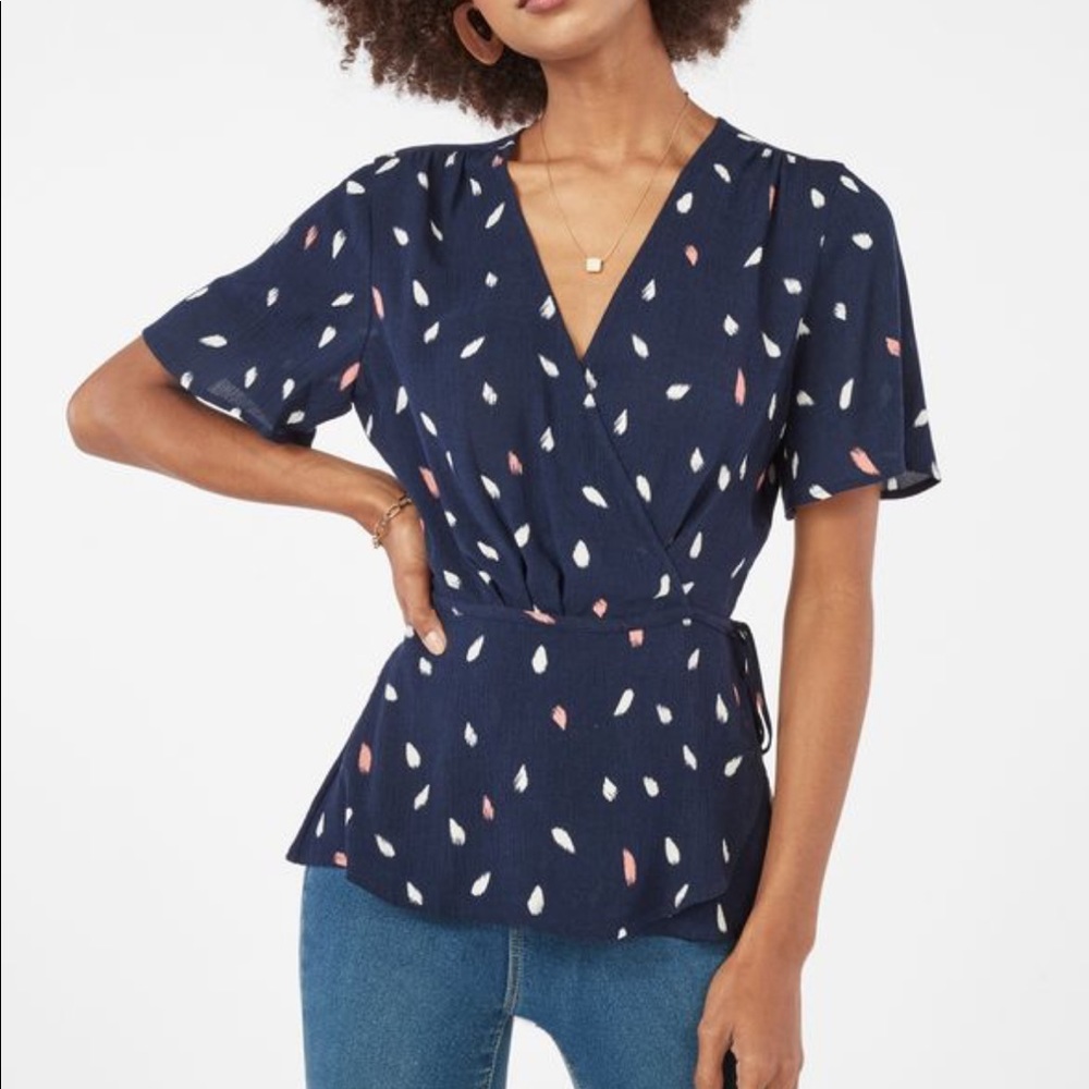 JustFab Flutter Sleeve Wrap Front Blouse